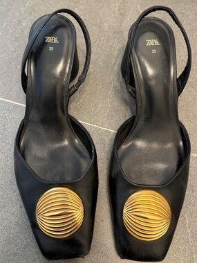 Zara Black slingback heels with embellishment